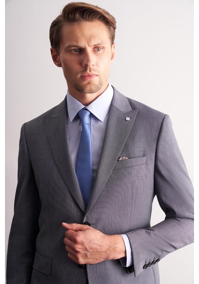 İmza Füme Kırlangıç Yaka Kendinden Desenli Esnek Bel Slim Fit 6 Drop Takım Elbise 1001255168 Füme