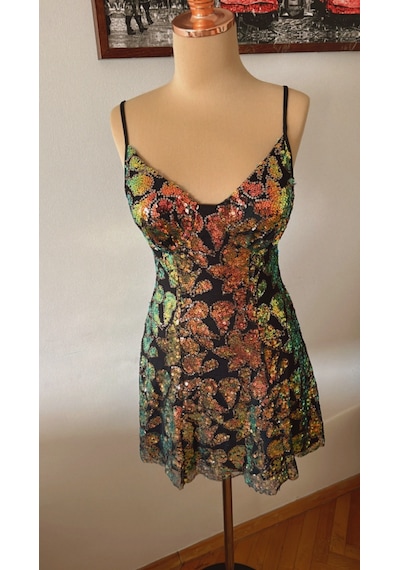 Chica Rosa Fashion Askılı Pullu Kısa Elbise Bakır