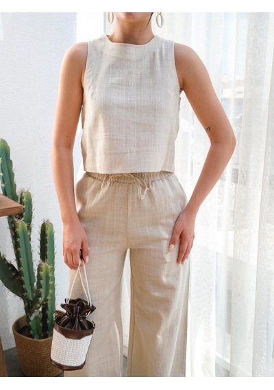 Etiler Collection Keten Bluz Ve Pantolon I Ki Li Takim Bej