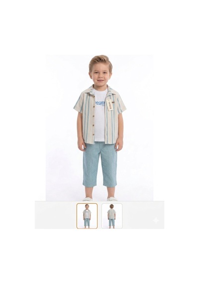 Gülerçocuk Erkek Çocuk 3'lü Yazlık Set: Çizgili Gömlek, Tişört Ve Kapri Pantolon 5, 6, 7 , 8 Yaş Seçenekli Mavi Gülerçocuk Erkek Çocuk 3'lü Yazlık Set: Çizgili Gömlek, Tişört Ve Kapri Pantolon 5, 6, 7 , 8 Yaş Seçenekli Mavi