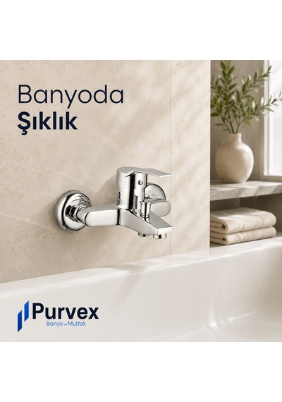 Purvex Home Spektra Banyo Bataryası Duvara Montaj Aç Kapa Krom Pirinç Musluk Fonksiyonel Yönlendiricili Duş Batarya Seti Lüks Modern Tasarım