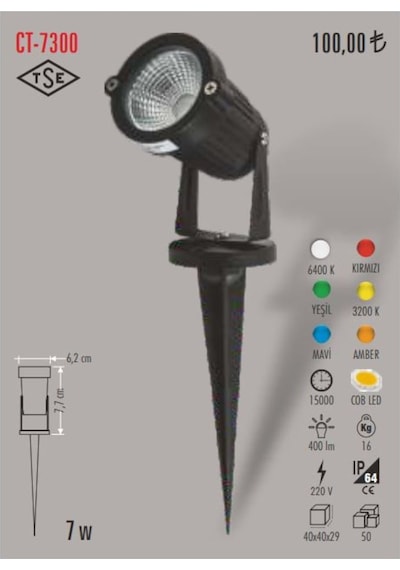 Cata CT-7300 Led Işıklı Kazıklı Dış Mekan Bahçe Armatürü