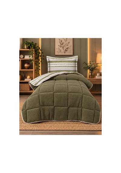 Tek Kişilik Uyku Seti Sherpa Comforter Haki Haki