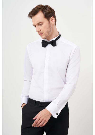 Morven Erkek Beyaz Manşetli Jakar Desen Ata Yaka Slim Fit Gömlek 24mc004060600 Beyaz