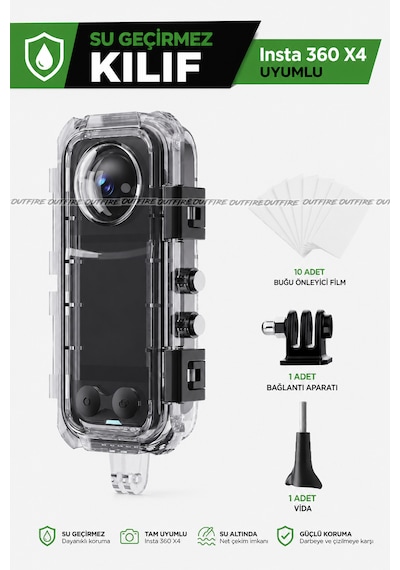 Insta 360 X4 Uyumlu Su Geçirmez Kılıf Şeffaf