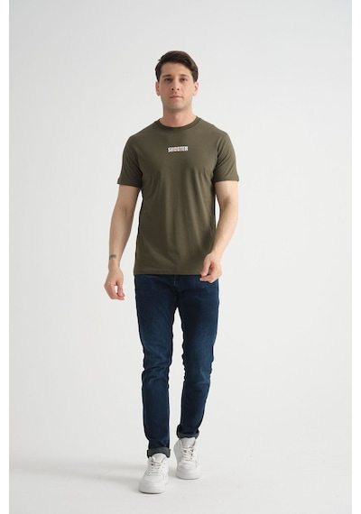 Shooter Sportwear Shooter Erkek T-shirt Minimal Baskılı Pamuklu Kumaş Standart Kalıp Haki