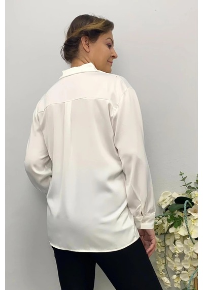 Mia Butik Kadın Beyaz Saten Gömlek Beyaz