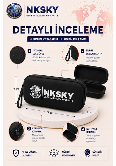 Nksky 36 Parça İlk Yardım Çantası, Siyah Eva Çantalı İlk Yardım Seti, Bileğe Takılabilir Taşıma İpli Ecza Çantası