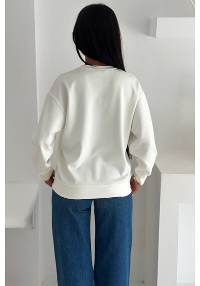 Femelle Beyaz Modal Kumaş Basic Sweatshirt