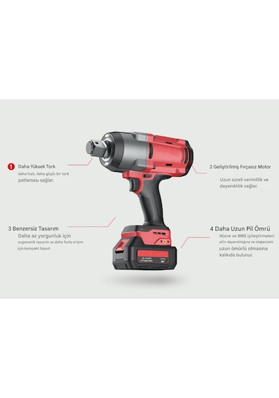 Tr Şarjlı Çift Akülü Darbeli Somun Sıkma 1/2 Sökme Tabanca 1180 Nm Tork Teker Bijon Söküm 18 Volt