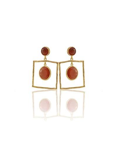Kadir Jewellery 22 Ayar Altın Kaplama Kadın Sallantılı Küpe -el İşçiliği Ve Hipoalerjenik Küpe-e85 Kırmızı