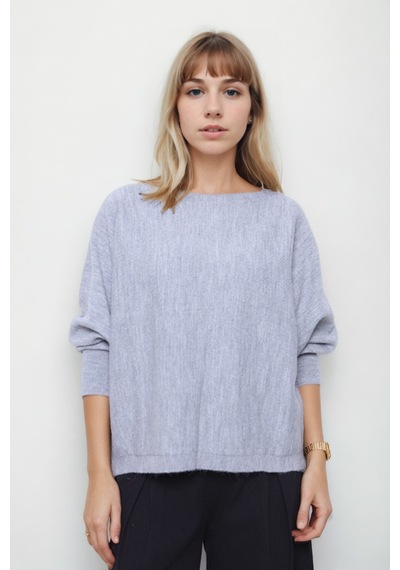 Vitrin Geniş Yaka Yarasa Kol Oversize Triko Bluz Gri