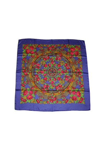 Tikitonki Kare Kesim Çiçek Desenli Saten Mor Eşarp - 90x90 Çok Renkli Çok Renkli