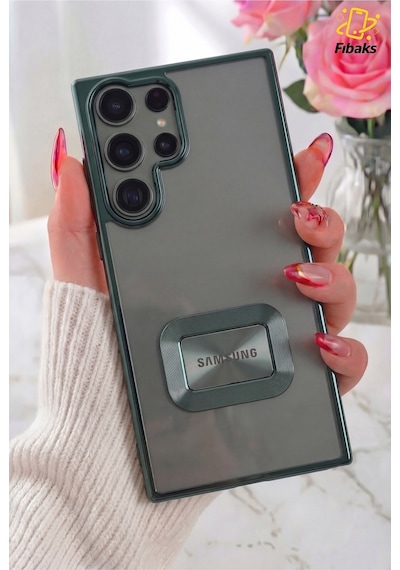Fibaks Galaxy S23 Ultra Uyumlu Kılıf Kamera Lens Korumalı Şeffaf Renkli Logo Gösteren Parlak Kapak