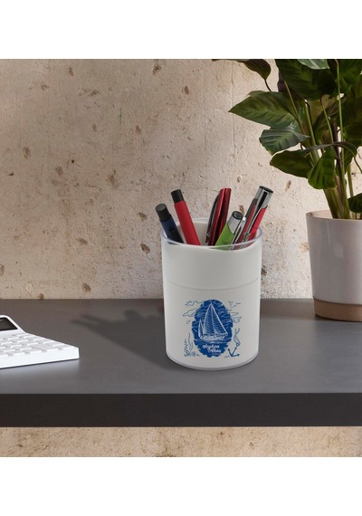 BK Gift Kişiye Özel Gemi Tasarımlı Beyaz Akrilik Kalemlik - Model