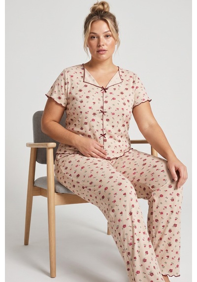 Siyah İnci Beden Fitilli Kaşkorse Örme Pijama Takım26120851 Ten