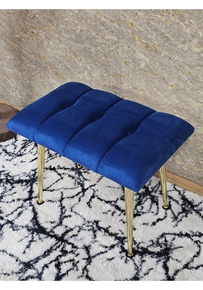 Zafir Gold Sivriltme Ayaklı 60 Cm Puf Bench - Puf - Bench - Oturak - Mutfak Oturağı - Antre Oturağı Mavi