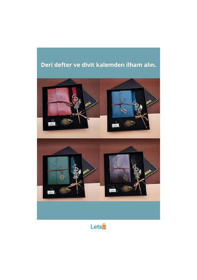 Kaliteli Deri Mürekkepli Günlük Defter Ve Divit Kalem Seti Çok Renkli