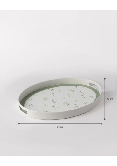 Delmare Oval Tepsi - Beyaz/yeşil