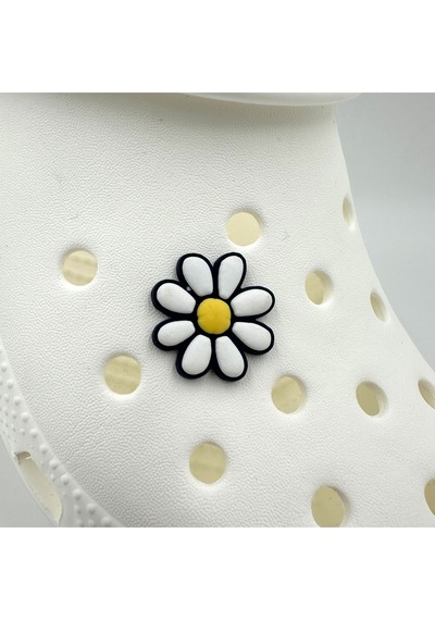 Crocs Terlik Süsü Ve Aksesuarı , Çanta Süsü Jibbitz 3d Renkli Papatya 02 Logo Aksesuar Beyaz-laci-sarı