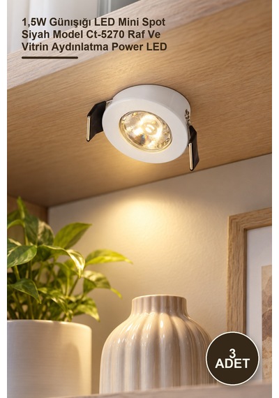 3 Adet Ct-5270g Yıldız Mini Spot Armatür 1,5w Günışığı Led Mini Spot Siyah Model Ct-5270 Raf Ve Vitrin Aydınlatma Power Led