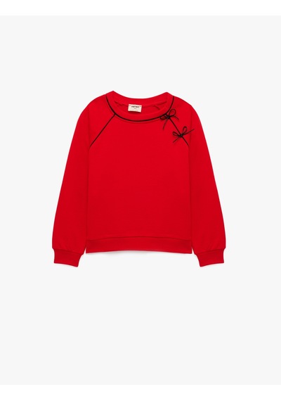 Koton Fiyonk Detaylı Uzun Kollu Bisiklet Yaka Şardonlu Sweatshirt Kırmızı 7wkg10055ak