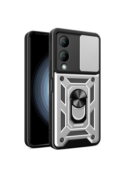 Vivo Y17s Uyumlu Kılıf Pars Lens Yüzüklü Silikon - Gümüş