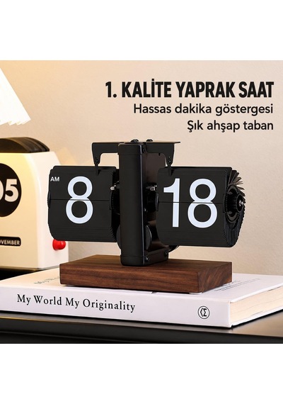 Tr Retro Yapraklı Masa Saati Ahşap Tabanlı Sessiz Mekanizmalı Flip Clock Ev Ofis Kafe Dekoratif Saat Syh