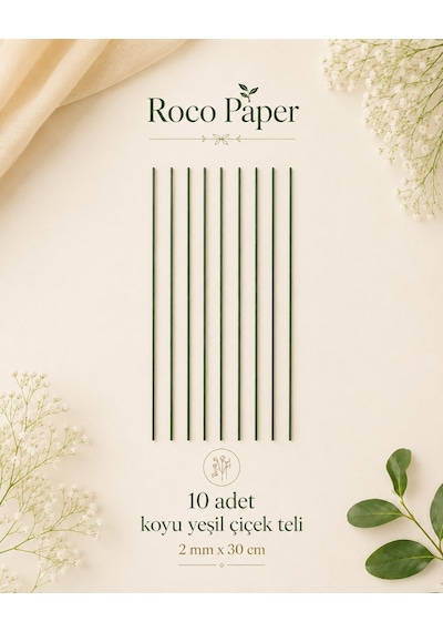 Pvc Plastik Kaplı Yeşil Çiçek Teli 2 Mm - 30 Cm, 10 Adet Bitki Sabitleme, Hobi Ve Aranjman Teli Koyu Yeşil