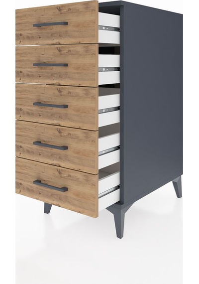 Kronos Komodin 5 Çekmeceli 44x59x96 Antrasit-çam Antrasit