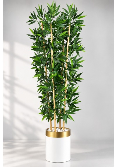 170 Cm Yapay Bambu Beyaz Gold 30x30 Dekoratif Ağaç Yeşil