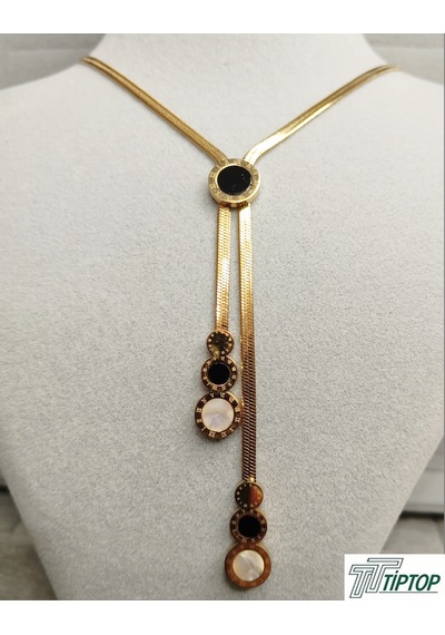 Siyah-beyaz Mineli Gold Renk Kolye Gold