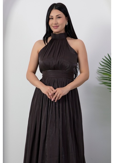 Kalopya Halter Yaka Şifon Elbise Grs4128 Kahve