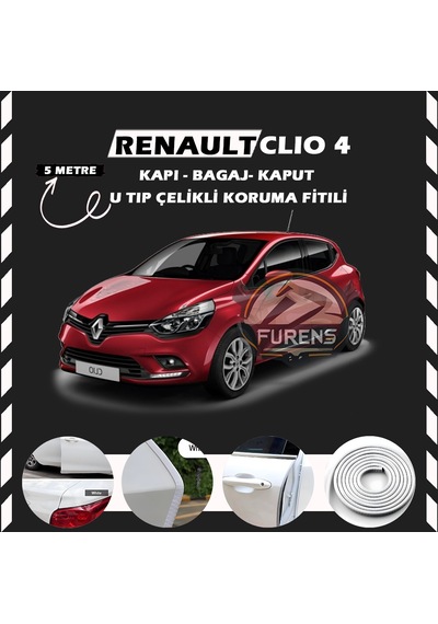 Renault Clio 4 Oto Araç Kapı Koruma Fitili 5metre Parlak Beyaz Renk