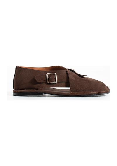 Duxal Shoes Cooper İçi Hakiki Deri Süet Kadın Sandalet Tokalı Günlük Rahat Ayakkabı - Babet Acıkahve
