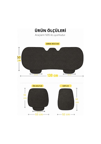 Terletmez Cepli Oto Koltuk Minder Seti Kolay Montaj Universal Koruyucu Kılıf Kumaş Gümüş