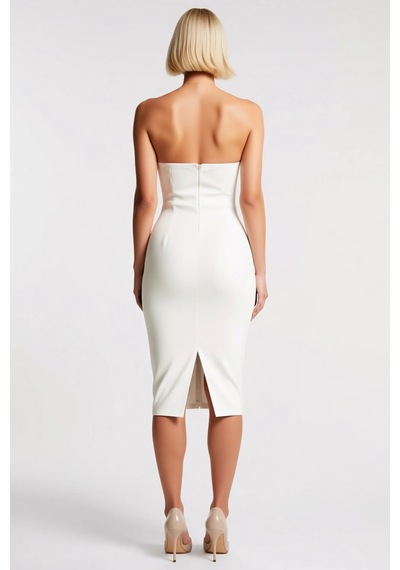 Benerly Kadın V Yaka Kolsuz Bodycon Kalıp Midi Boy Dokuma Elbise Kemerli Beyaz Benerly Kadın V Yaka Kolsuz Bodycon Kalıp Midi Boy Dokuma Elbise Kemerli Beyaz