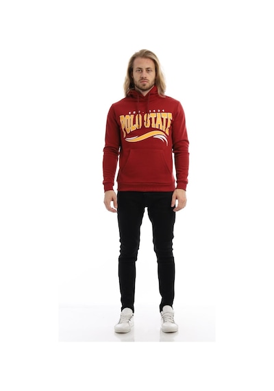 Polostate Erkek Polo State Baskılı Kapüşonlu 3 İplik Şardonlu Sweatshirt Bordo