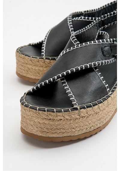 Luvishoes Bellezza Siyah Cilt Hakiki Deri Kadın Sandalet Siyah