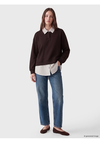 Lcw Modest Kahverengi Gömlek Yaka Kadın Sweatshirt Tunik