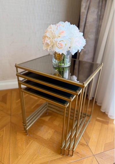 Elegant Model 4lü Metal Zigon Sehpa Ayna Yüzey Mat Gold