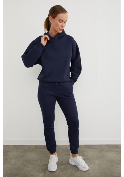 Fullamoda 3 İplik Basic Kapüşonlu Jogger Eşofman Takımı Lacivert