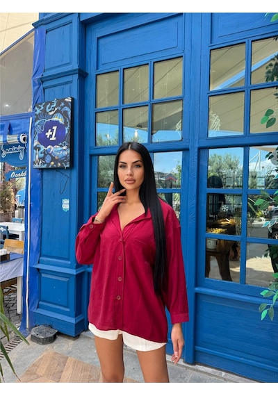 WeShaya Bordo Viskon Cepli Gömlek Bordo