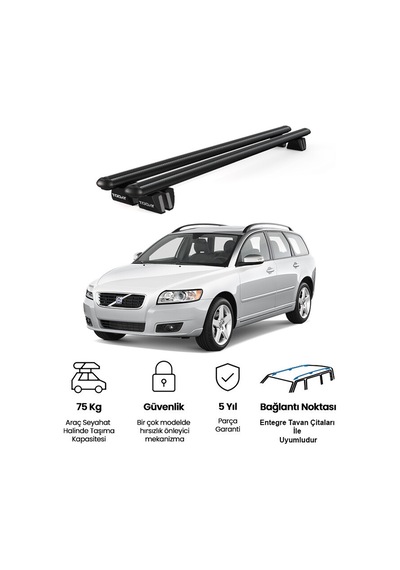 Pençe Volvo V50 Sw 2004-2013 Uyumlu Siyah Ara Atkı Port Bagaj Tavan Barı