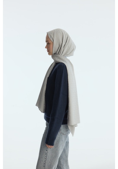 Mirsoy Scarf İpeksi Jakar Şal Mira Desen Gri