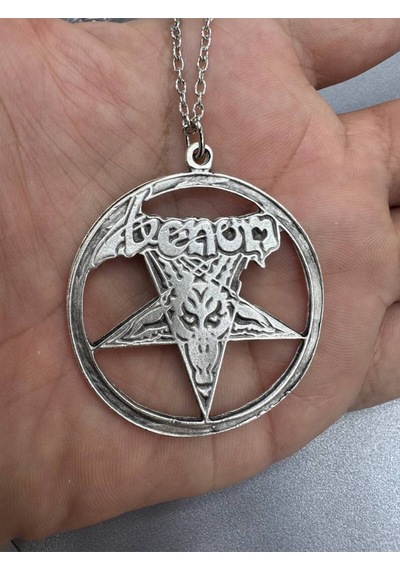 Venom Zincirli Kolye Keçi Kafası Pentagram Figürlü Metal Kolye 60 Cm Gotik & Ezoterik Unisex Takı Çok renkli