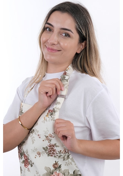 Sweet 3lü Set Ayarlanabilir Askılı Cepli Mutfak Önlüğü Seti 2 Eldiven Kahve Güller