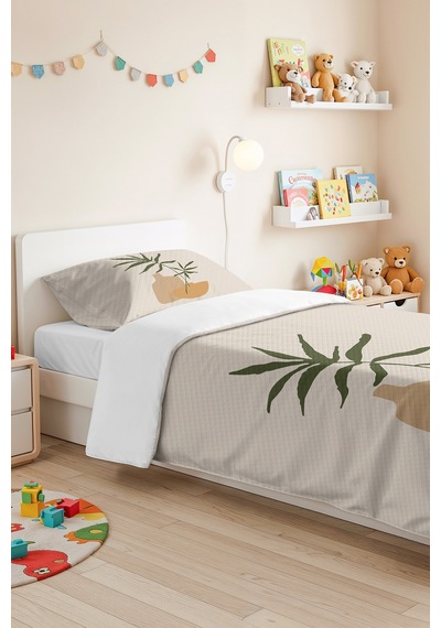 Botanik Yeşil Genç Odası Tek Kişilik Pike Takımı - Minimal Bej 160x220 Cm Kapitone Yatak Örtüsü Kumlu Yün Serinliği