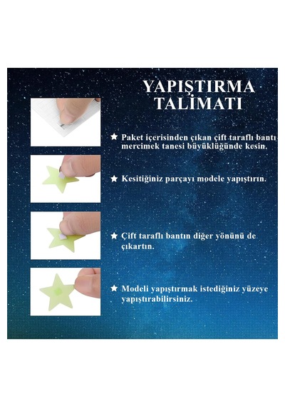 50 Adet Karanlıkta Parlayan Fosforlu Ay Ve Yıldız Tasarımlı Dekoratif Sticker Yeşil