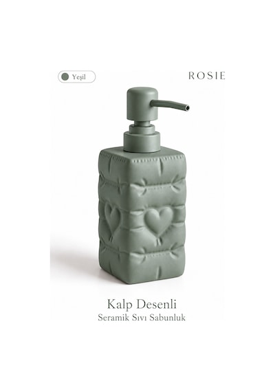 Rosıe Adaçayı Yeşili Renk Kalp Dokulu Kare Seramik Sıvı Sabunluk 350 Ml Karışık